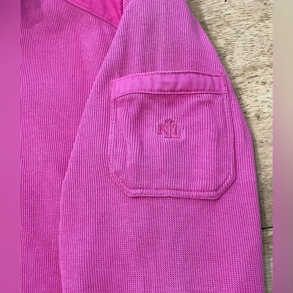 Lauren Ralph Lauren Women’s Medium Hot Pink Snap Front Ribbed Cotton Pullover - Picture 10 of 16
